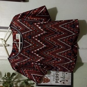 Red black brown and cream chevron print blouse